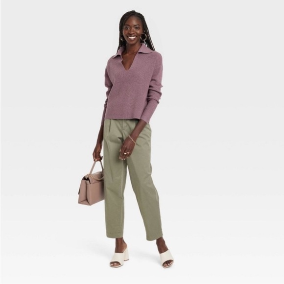 a new day Dusty Purple V-Neck Sweater and High Waisted Wide Leg Pants Set - Picture 3 of 10